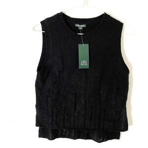 wild fable Ribbed Knit Sweater Vest Crew Neck Distressed Detail NWT Black